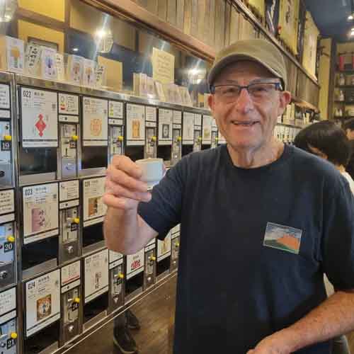 Col Beardmore who is a director of Journey to the East enjoying sake at Ponshukan in Niigata Japan