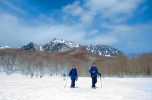 Walking in Japanese snow shoes